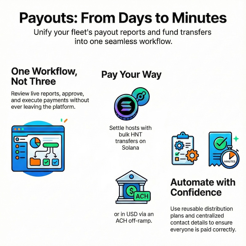 Settle hosts faster with unified payout reports and transfers